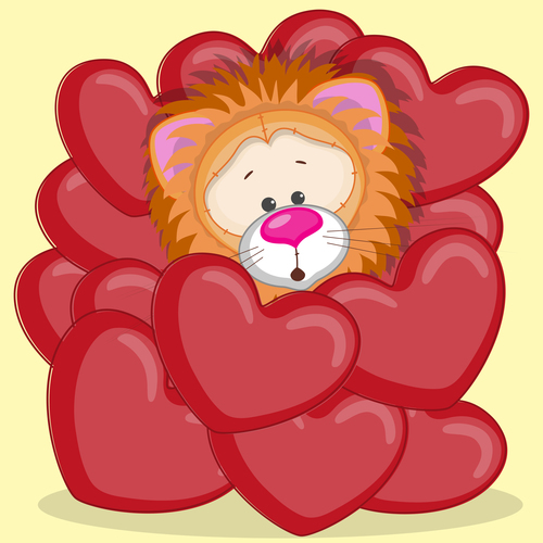 Hearts around the lion cartoon vector