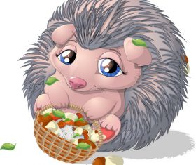 Hedgehog cartoon vector holding food blue