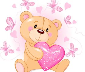 Holding a heart-shaped teddy bear vector