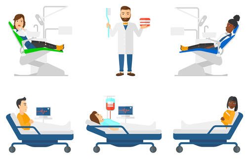 Hospitalized patient and dentist vector