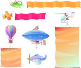 Hot air balloon airplane and banners vector