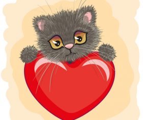 Kitten and hearts vector