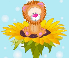 Lion cartoon sitting on top of flower vector