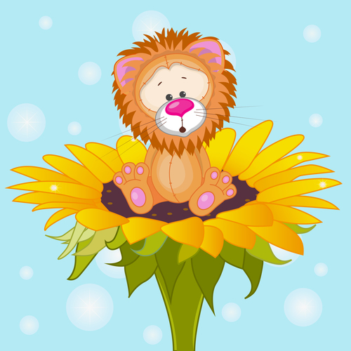 Lion cartoon sitting on top of flower vector