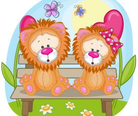 Lion couple sitting on a bench vector