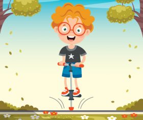 Little boy playing bouncing stilt vector