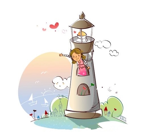 Little girl in the lighthouse cartoon vector