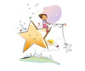 Little girl sitting on the stars concept illustration vector