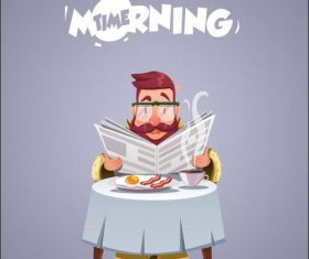 Man reading newspaper eating breakfast vector