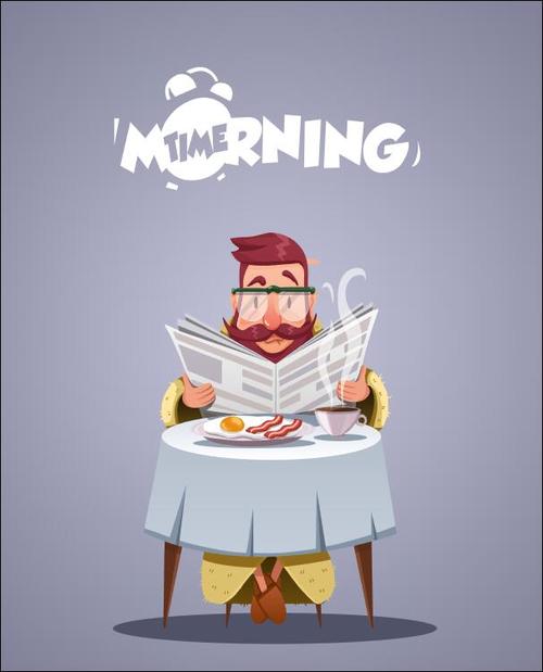 Man reading newspaper eating breakfast vector