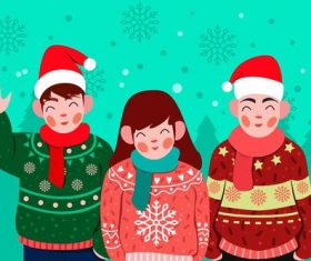 Men and women wearing knitted sweaters cartoon vector