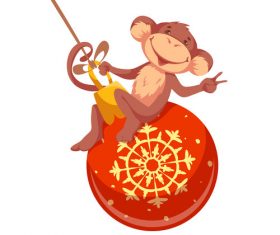Monkey on Christmas balls vector