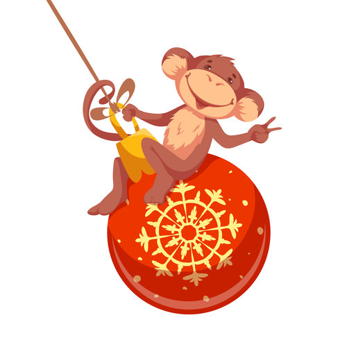 Monkey on Christmas balls vector