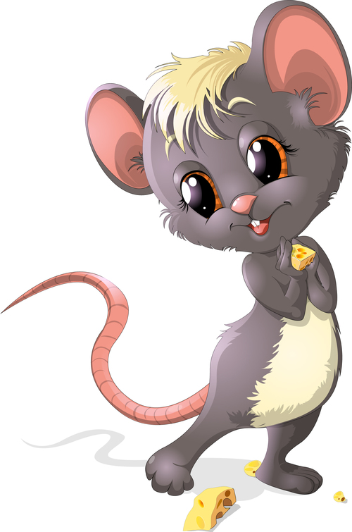 Mouse cartoon vector eating cheese