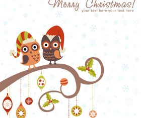 Owls winter card white together text vector