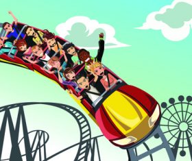 People riding a roller coaster vector
