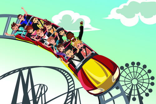 People riding a roller coaster vector
