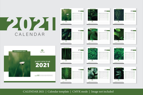 Plant background 2021 calendar vector
