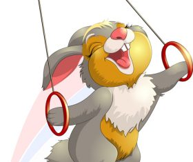 Rabbit cartoon vector playing with hand ring