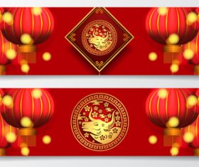 Red lantern background chinese new year greeting banner vector