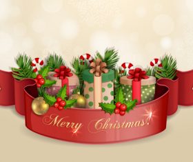 Red ribbon and christmas gift vector