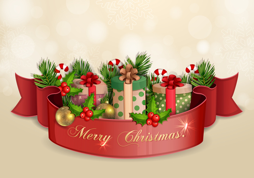 Red ribbon and christmas gift vector