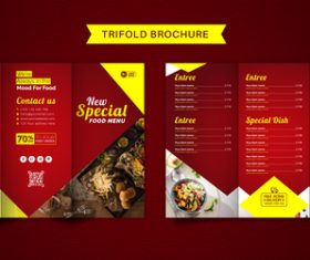 Red trifold brochure food menu vector