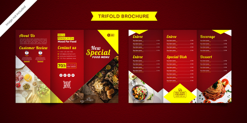 Red trifold brochure food menu vector