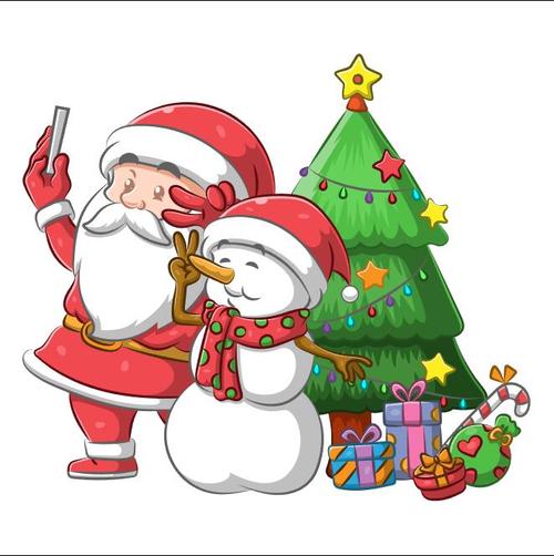 Santa Claus and Snowman selfie vector