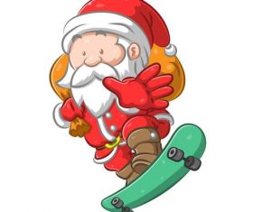 Santa Claus on a skateboard giving gifts vector