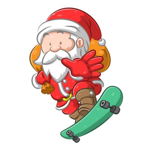 Santa Claus on a skateboard giving gifts vector