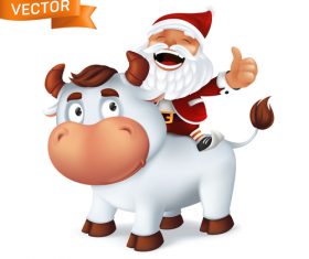 Santa Claus riding cow cartoon icon vector