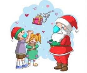 Santa controls drone to give gifts to children vector
