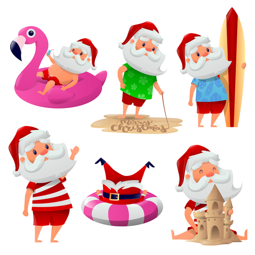 Santa vacation cartoon illustration vector