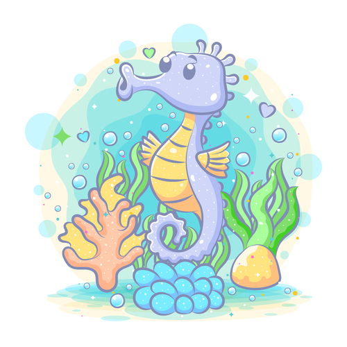 Seahorse cartoon watercolor illustration vector free download
