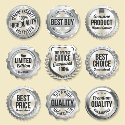 Silver different shape sale label sticker vector