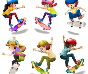 Skateboarding kids cartoon vector