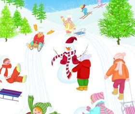 Skiing kids cartoon vector