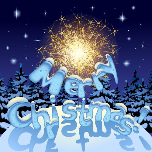 Snow scene christmas greeting card vector