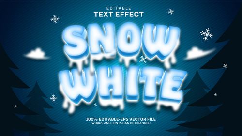 Snow white editable font effect text vector