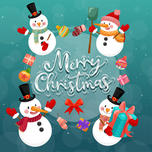 Snowman background christmas card vector