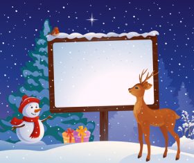 Snowman reindeer and billboard card vector
