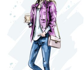 Street fashion woman hand drawn vector
