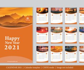 Sunrise and dusk background 2021 calendar vector