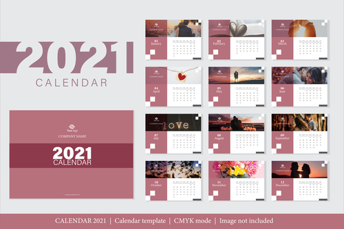 Sweet couple background 2021 calendar vector