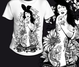 Tattoo girl t-shirt printing pattern design vector