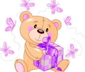 Teddy bear cartoon vector holding a gift