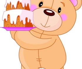 Teddy bear vector holding a cake