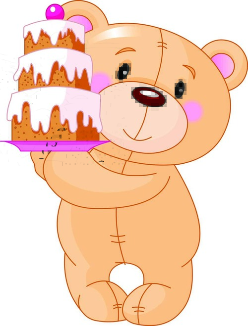 Teddy bear vector holding a cake