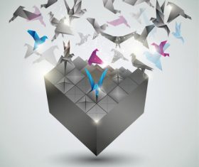 Thousand paper cranes 3d background vector